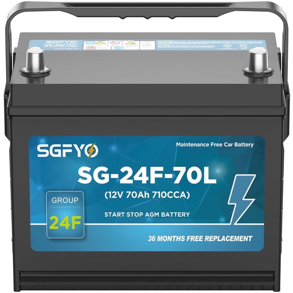 SGFYO BCI Group 24F Car Battery,12V 70Ah 710CCA 120RC,AGM Maintenance Free Start Stop Automotive Replacement Battery