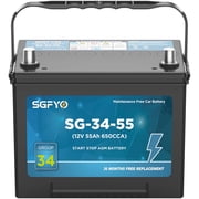 SGFYO Bci Group 34 Car Battery,12V 55Ah 650CCA 120RC,,Premium AGM Maintenance Free Automotive Replacement Battery,10.86"L x 6.61"W x 6.88"H