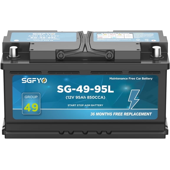SGFYO BCI Group 49 Car Battery,12V 95Ah 850CCA 160RC,AGM Maintenance Free H8 L5 Premium Start and Stop Automotive Replacement Battery