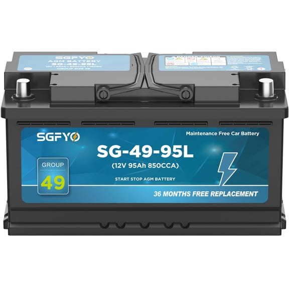 SGFYO BCI Group 49 Car Battery,12V 95Ah 850CCA,160RC,AGM Maintenance Free H8 L5 Start and Stop Automotive Replacement Battery