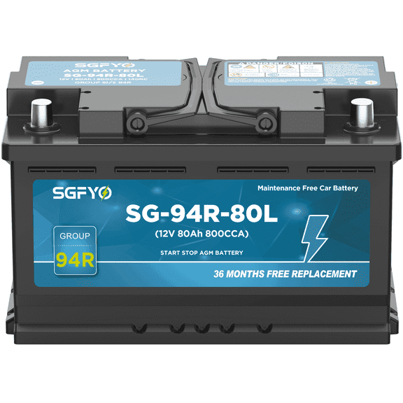 SGFYO Bci Group 94R AGM Car Battery,12V 80Ah 800CCA 140RC,Maintenance Free Start Stop H7 L4 Automotive Replacement Battery