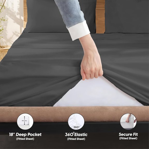 SGI 1200 Thread Count Supima Cotton Twin Sheet Set Ultra Soft, Cooling & Deep Pocket 18 Fitted, Breathable & Durable 4-Piece Bedding Set for Luxury Hotel Quality Comfort -Dark Gray$$Bedding