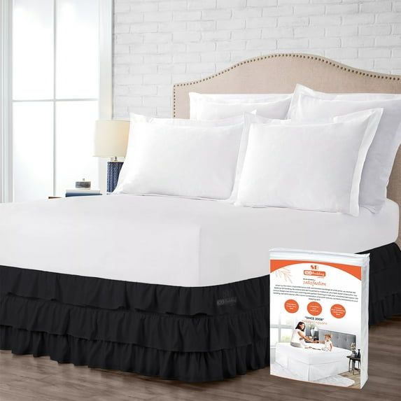 SGI Bedding 09 Inch Multi Ruffled Bed Skirt | Microfiber Bed Skirt | Fade Resistant, Wrinkle Free, Anti-static, Decorative, Extra Storage Space, Clutter-Free | Olympic Queen, Black