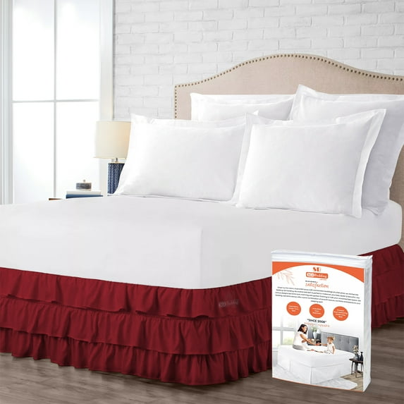 SGI Bedding 09 Inch Multi Ruffled Bed Skirt | Microfiber Bed Skirt | Fade Resistant, Wrinkle Free, Anti-static, Decorative, Extra Storage Space, Clutter-Free | Queen, Burgundy