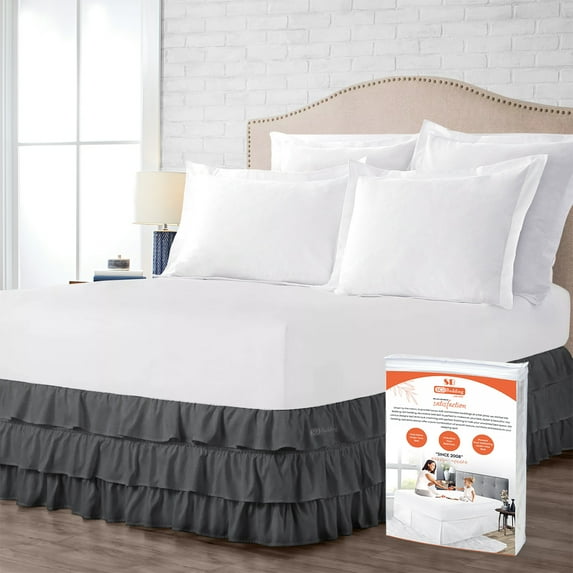 SGI Bedding 09 Inch Multi Ruffled Bed Skirt | Microfiber Bed Skirt | Fade Resistant, Wrinkle Free, Anti-static, Decorative, Extra Storage Space, Clutter-Free | Twin, Dark Gray