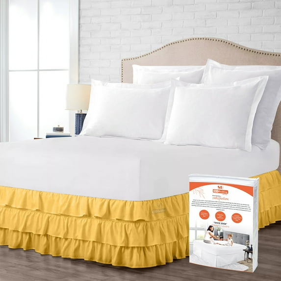SGI Bedding 09 Inch Multi Ruffled Bed Skirt | Microfiber Bed Skirt | Fade Resistant, Wrinkle Free, Anti-static, Decorative, Extra Storage Space, Clutter-Free | Twin, Golden
