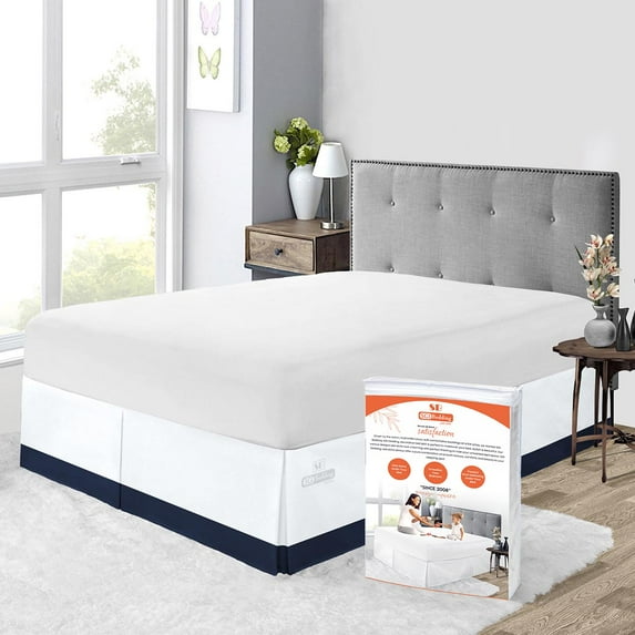 SGI Bedding 10 Inch Dual Tone Bed Skirt | Microfiber Bed Skirt | Fade Resistant, Wrinkle Free, Anti-static, Decorative, Extra Storage Space, Clutter-Free | California King, Navy Blue