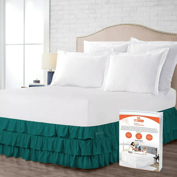 SGI Bedding 10 Inch Multi Ruffled Bed Skirt | Microfiber Bed Skirt | Fade Resistant, Wrinkle Free, Anti-static, Decorative, Extra Storage Space, Clutter-Free | Olympic Queen, Teal