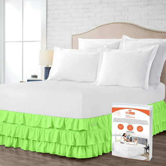 SGI Bedding 10 Inch Multi Ruffled Bed Skirt | Microfiber Bed Skirt | Fade Resistant, Wrinkle Free, Anti-static, Decorative, Extra Storage Space, Clutter-Free | Twin, Parrot Green