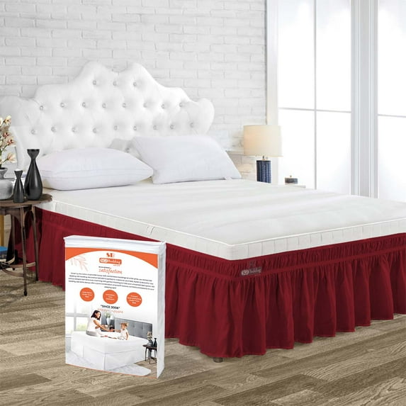 SGI Bedding 10 Inch Wrap Around Bed Skirt | Microfiber Bed Skirt | Fade Resistant, Wrinkle Free, Anti-static, Decorative, Extra Storage Space, Clutter-Free | Queen, Burgundy