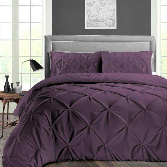 SGI Bedding 100% Egyptian Cotton 3PC Pinch Duvet Cover King Plum