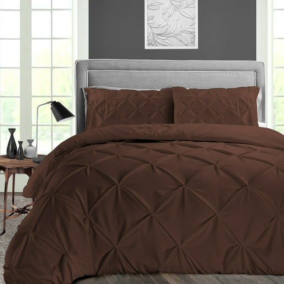 SGI Bedding 100% Egyptian Cotton 3PC Pinch Duvet Cover Oversized King Chocolate