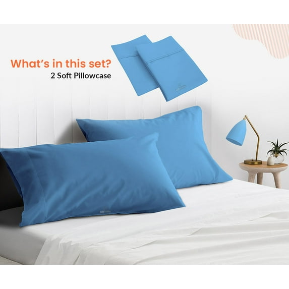 SGI Bedding 1000 TC Egyptian Cotton Bed Pillowcases Set King Size Pillow cases 1000 Count covers for King Size - Soft, Durable Sheets Cotton Sheets in 1000 TC Mediterranean Blue