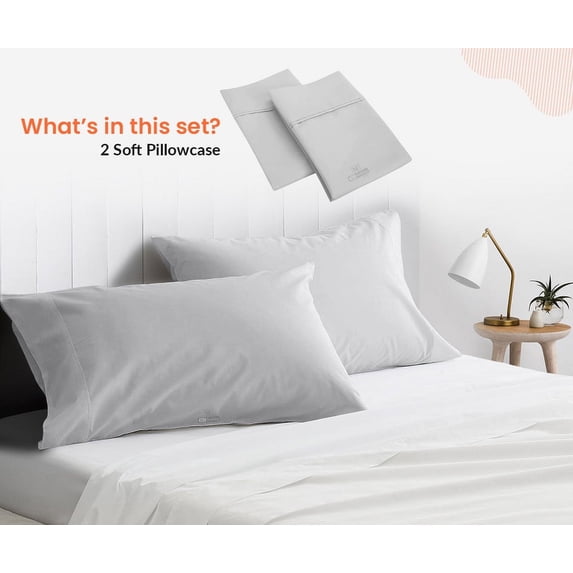 SGI Bedding 1000 TC Egyptian Cotton Bed Pillowcases Set Queen Size Pillow cases 1000 Count covers for Queen Size - Soft, Durable Sheets Cotton Sheets in 1000 TC Light Gray