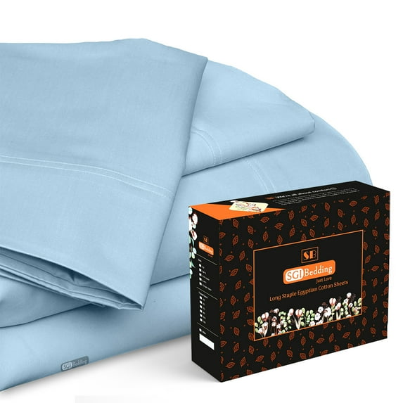 SGI Bedding 1000 TC Egyptian Cotton Bed Sheet Set - Alberta King Size Sheets 1000 Count Sheets Soft, Durable Sheets Cotton Sheets in 1000 TC 18" Inch Deep, Light Blue
