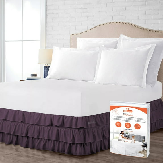 SGI Bedding 11 Inch Multi Ruffled Bed Skirt | Microfiber Bed Skirt | Fade Resistant, Wrinkle Free, Anti-static, Decorative, Extra Storage Space, Clutter-Free | California King, Plum