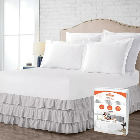 SGI Bedding 11 Inch Multi Ruffled Bed Skirt | Microfiber Bed Skirt | Fade Resistant, Wrinkle Free, Anti-static, Decorative, Extra Storage Space, Clutter-Free | Full, Light Gray
