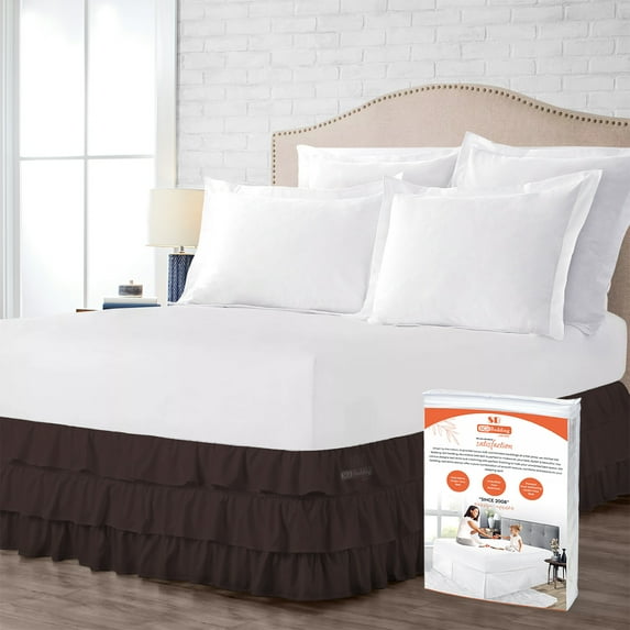 SGI Bedding 11 Inch Multi Ruffled Bed Skirt | Microfiber Bed Skirt | Fade Resistant, Wrinkle Free, Anti-static, Decorative, Extra Storage Space, Clutter-Free | Olympic Queen, Chocolate