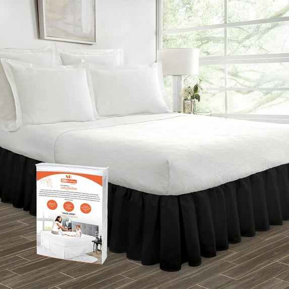 SGI Bedding 11 Inch Ruffled Bed Skirt | Microfiber Bed Skirt | Fade Resistant, Wrinkle Free, Anti-static, Decorative, Extra Storage Space, Clutter-Free |California King, Black