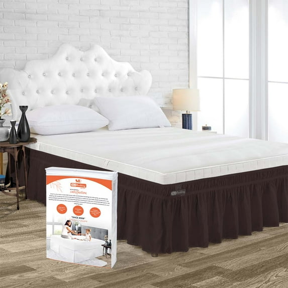 SGI Bedding 11 Inch Wrap Around Bed Skirt | Microfiber Bed Skirt | Fade Resistant, Wrinkle Free, Anti-static, Decorative, Extra Storage Space, Clutter-Free | Olympic Queen, Chocolate