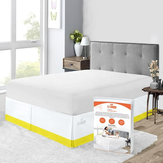 SGI Bedding 12 Inch Dual Tone Bed Skirt | Microfiber Bed Skirt | Fade Resistant, Wrinkle Free, Anti-static, Decorative, Extra Storage Space, Clutter-Free | Olympic Queen, Yellow