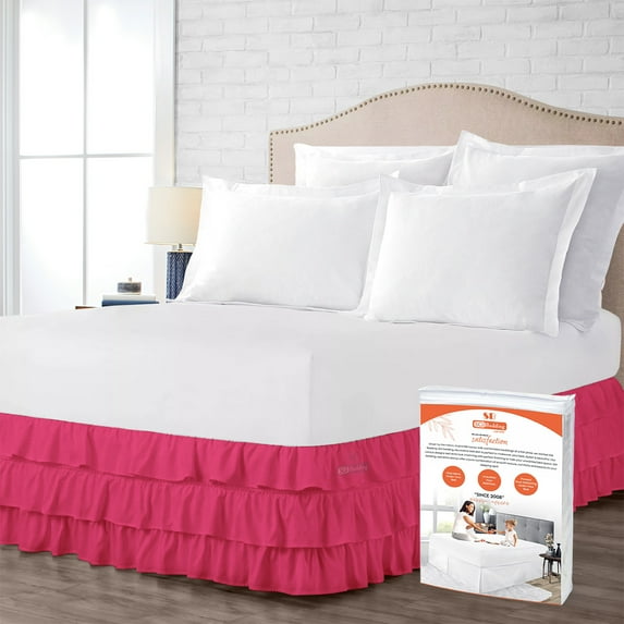 SGI Bedding 12 Inch Multi Ruffled Bed Skirt | Microfiber Bed Skirt | Fade Resistant, Wrinkle Free, Anti-static, Decorative, Extra Storage Space, Clutter-Free | Full, Hot Pink