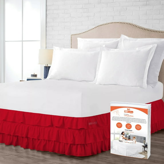 SGI Bedding 12 Inch Multi Ruffled Bed Skirt | Microfiber Bed Skirt | Fade Resistant, Wrinkle Free, Anti-static, Decorative, Extra Storage Space, Clutter-Free | King, Blood Red