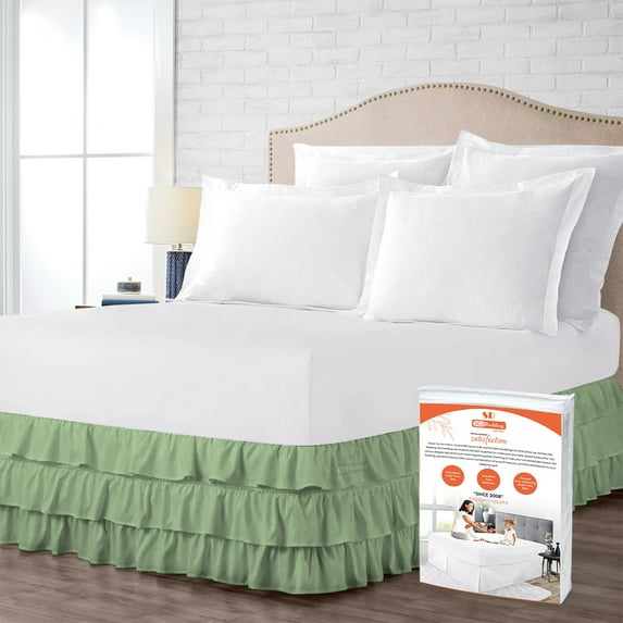SGI Bedding 12 Inch Multi Ruffled Bed Skirt | Microfiber Bed Skirt | Fade Resistant, Wrinkle Free, Anti-static, Decorative, Extra Storage Space, Clutter-Free | King, Moss