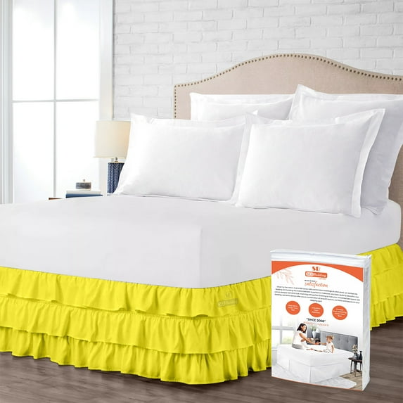 SGI Bedding 12 Inch Multi Ruffled Bed Skirt | Microfiber Bed Skirt | Fade Resistant, Wrinkle Free, Anti-static, Decorative, Extra Storage Space, Clutter-Free | Twin, Yellow