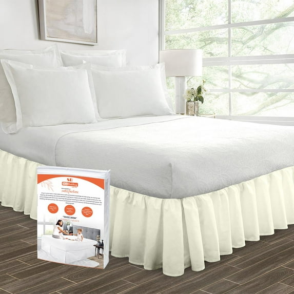 SGI Bedding 12 Inch Ruffled Bed Skirt | Microfiber Bed Skirt | Fade Resistant, Wrinkle Free, Anti-static, Decorative, Extra Storage Space, Clutter-Free |Olympic Queen, Ivory