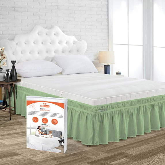 SGI Bedding 12 Inch Wrap Around Bed Skirt | Microfiber Bed Skirt | Fade Resistant, Wrinkle Free, Anti-static, Decorative, Extra Storage Space, Clutter-Free | California King, Moss