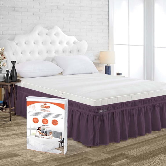 SGI Bedding 12 Inch Wrap Around Bed Skirt | Microfiber Bed Skirt | Fade Resistant, Wrinkle Free, Anti-static, Decorative, Extra Storage Space, Clutter-Free | King, Plum