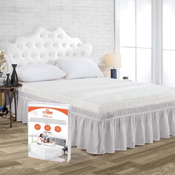 SGI Bedding 12 Inch Wrap Around Bedskirt | Microfiber Wrap Around Bed Skirt | Fade-Resistant, Wrinkle-free, Anti-static, Decorative, Extra Storage Space, Clutter-Free | Alberta King, Light Gray