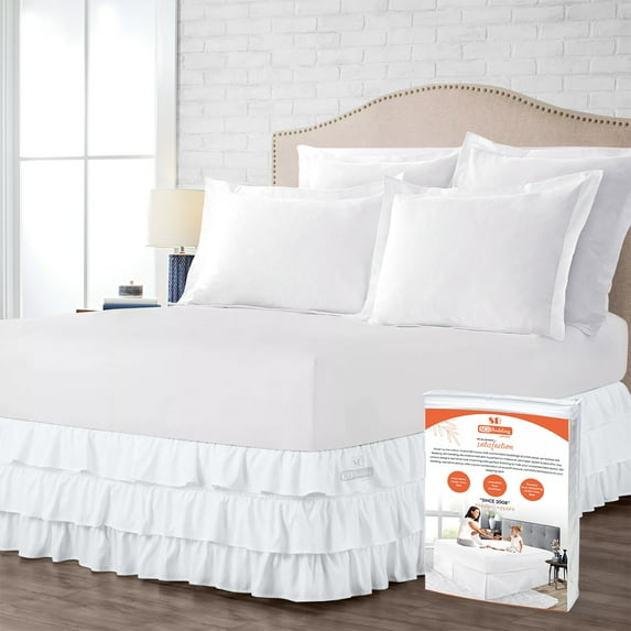 SGI Bedding 14 Inch Multi Ruffled Bed Skirt | Microfiber Bed Skirt | Fade Resistant, Wrinkle Free, Anti-static, Decorative, Extra Storage Space, Clutter-Free | Full, White