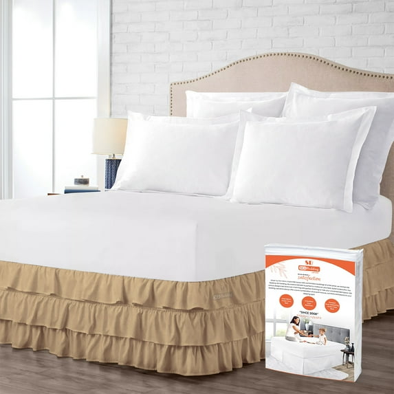 SGI Bedding 14 Inch Multi Ruffled Bed Skirt | Microfiber Bed Skirt | Fade Resistant, Wrinkle Free, Anti-static, Decorative, Extra Storage Space, Clutter-Free | Olympic Queen, Taupe