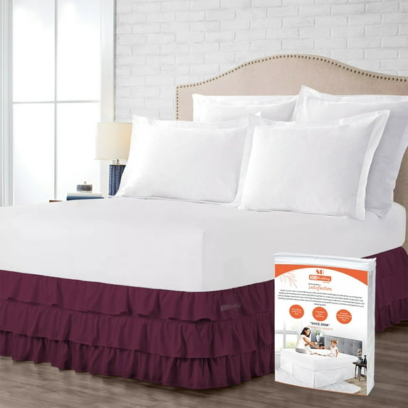 SGI Bedding 14 Inch Multi Ruffled Bed Skirt | Microfiber Bed Skirt | Fade Resistant, Wrinkle Free, Anti-static, Decorative, Extra Storage Space, Clutter-Free | Olympic Queen, Wine