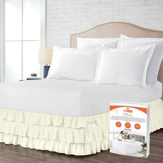 SGI Bedding 14 Inch Multi Ruffled Bed Skirt | Microfiber Bed Skirt | Fade Resistant, Wrinkle Free, Anti-static, Decorative, Extra Storage Space, Clutter-Free | Olympic Queen, Ivory