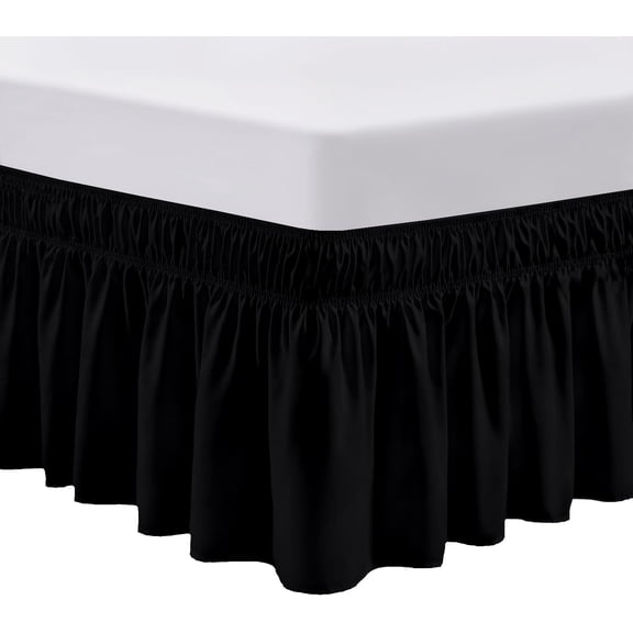 SGI Bedding 14 Inch Wrap Around Bed Skirt | Microfiber Bed Skirt | Olympic Queen, Black