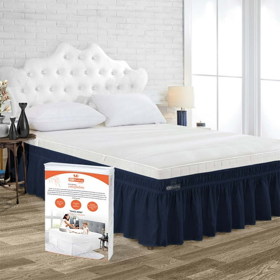 SGI Bedding 14 Inch Wrap Around Bedskirt | Microfiber Wrap Around Bed Skirt | Fade-Resistant, Wrinkle-free, Anti-static, Decorative, Extra Storage Space, Clutter-Free | Alberta King, Navy Blue