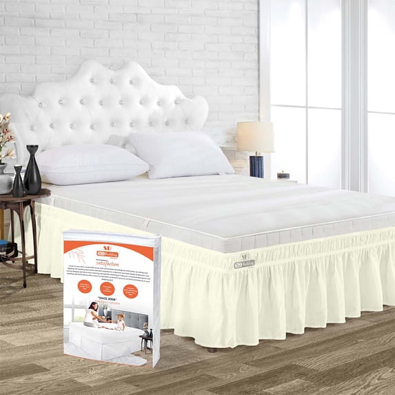 SGI Bedding 14 Inch Wrap Around Bedskirt | Microfiber Wrap Around Bed Skirt | Fade-Resistant, Wrinkle-free, Anti-static, Decorative, Extra Storage Space, Clutter-Free | Alberta King, Ivory