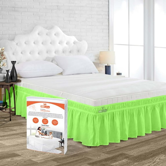 SGI Bedding 16 Inch Wrap Around Bedskirt | Microfiber Wrap Around Bed Skirt | Fade-Resistant, Wrinkle-free, Anti-static, Decorative, Extra Storage Space, Clutter-Free | Family King, Parrot Green