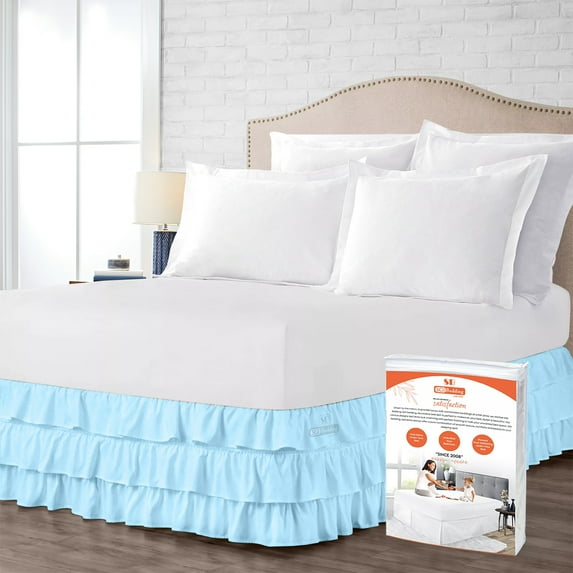 SGI Bedding 18 Inch Multi Ruffled Bed Skirt | Microfiber Bed Skirt | Fade Resistant, Wrinkle Free, Anti-static, Decorative, Extra Storage Space, Clutter-Free | Olympic Queen, Light Blue