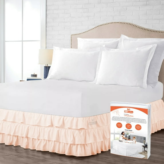 SGI Bedding 18 Inch Multi Ruffled Bed Skirt | Microfiber Bed Skirt | Fade Resistant, Wrinkle Free, Anti-static, Decorative, Extra Storage Space, Clutter-Free | Queen, Peach