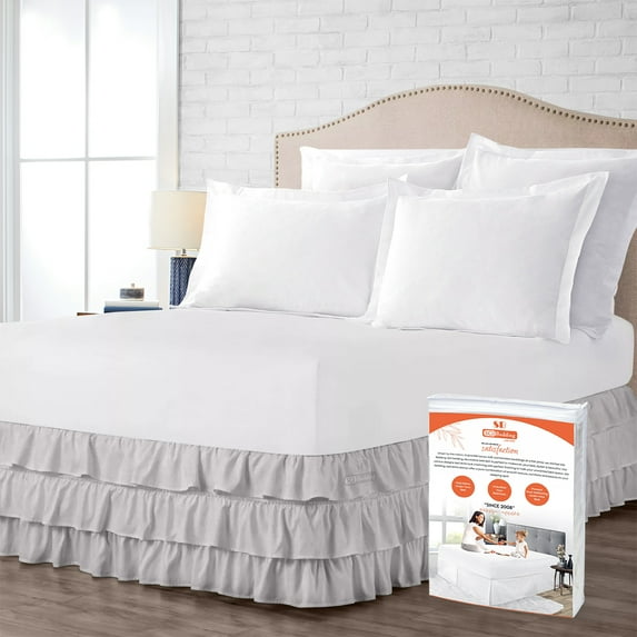 SGI Bedding 18 Inch Multi Ruffled Bed Skirt | Microfiber Bed Skirt | Fade Resistant, Wrinkle Free, Anti-static, Decorative, Extra Storage Space, Clutter-Free | Twin, Light Gray
