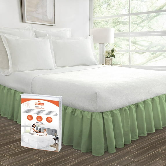 SGI Bedding 18 Inch Ruffled Bed Skirt | Microfiber Bed Skirt | Fade Resistant, Wrinkle Free, Anti-static, Decorative, Extra Storage Space, Clutter-Free |California King, Moss