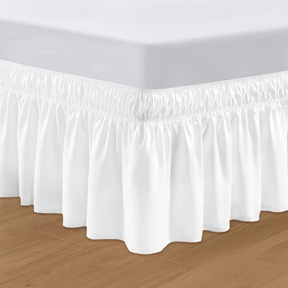 SGI bedding 10 inch Drop Wraparound Bed Skirt King Size - No Lifting Required, Adjustable Easy Fit Elastic Strap, Classic Gathered Styling Dust Ruffle, Fade Resistant -White