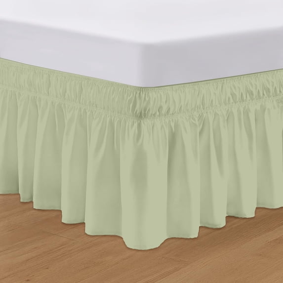 SGI bedding 11 inch Drop Wraparound Bed Skirt Queen Size - No Lifting Required, Adjustable Easy Fit Elastic Strap, Classic Gathered Styling Dust Ruffle, Fade Resistant -Sage