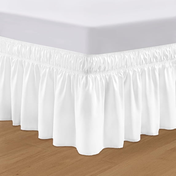 SGI bedding 11 inch Drop Wraparound Bed Skirt King Size - No Lifting Required, Adjustable Easy Fit Elastic Strap, Classic Gathered Styling Dust Ruffle, Fade Resistant -White