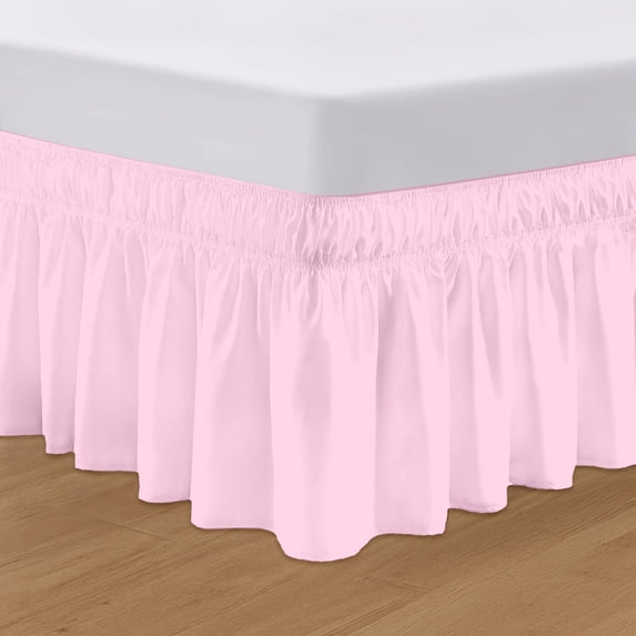 SGI bedding 9 inch Drop Wraparound Bed Skirt Queen Size - No Lifting Required, Adjustable Easy Fit Elastic Strap, Classic Gathered Styling Dust Ruffle, Fade Resistant -Pink