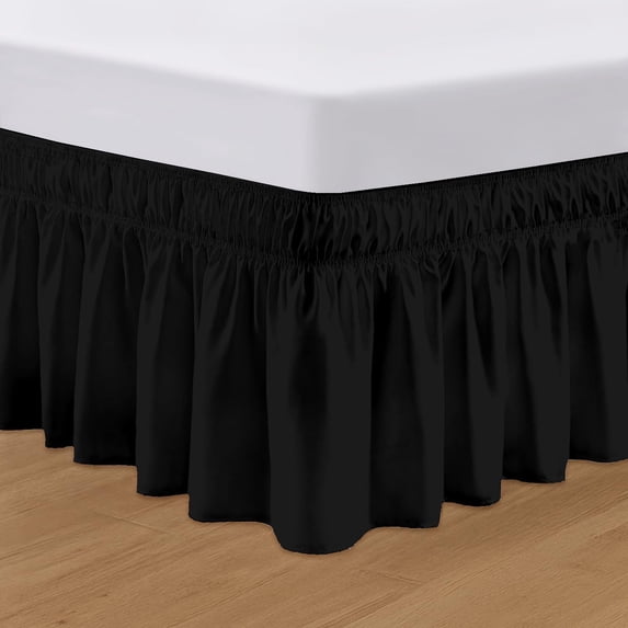 SGI bedding 9 inch Drop Wraparound Bed Skirt King Size - No Lifting Required, Adjustable Easy Fit Elastic Strap, Classic Gathered Styling Dust Ruffle, Fade Resistant -Black